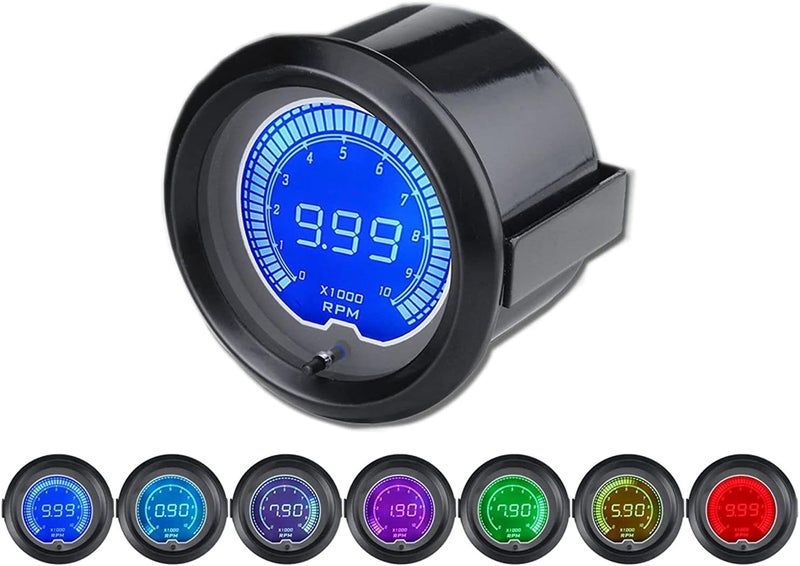LEVANLIGHT Black 7 Color LED Display Elec 0-9999 RPM Tachometer Tacho Gauge for 4/6/8 Cylinder Gas Powered Engines | 7 Adjustable Color LED | Dual Digital Analog Output|2-1/16" 52mm - Image 1